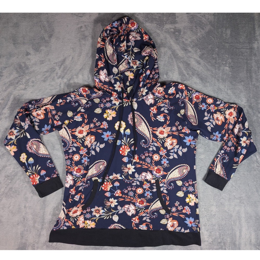 Lildy Supersoft Hoodie Sweatshirt XL Navy Blue Floral Paisley Pullover Pocket